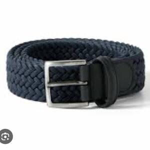 Anderson's 3.5cm Leather-Trimmed Woven Elastic Belt Navy